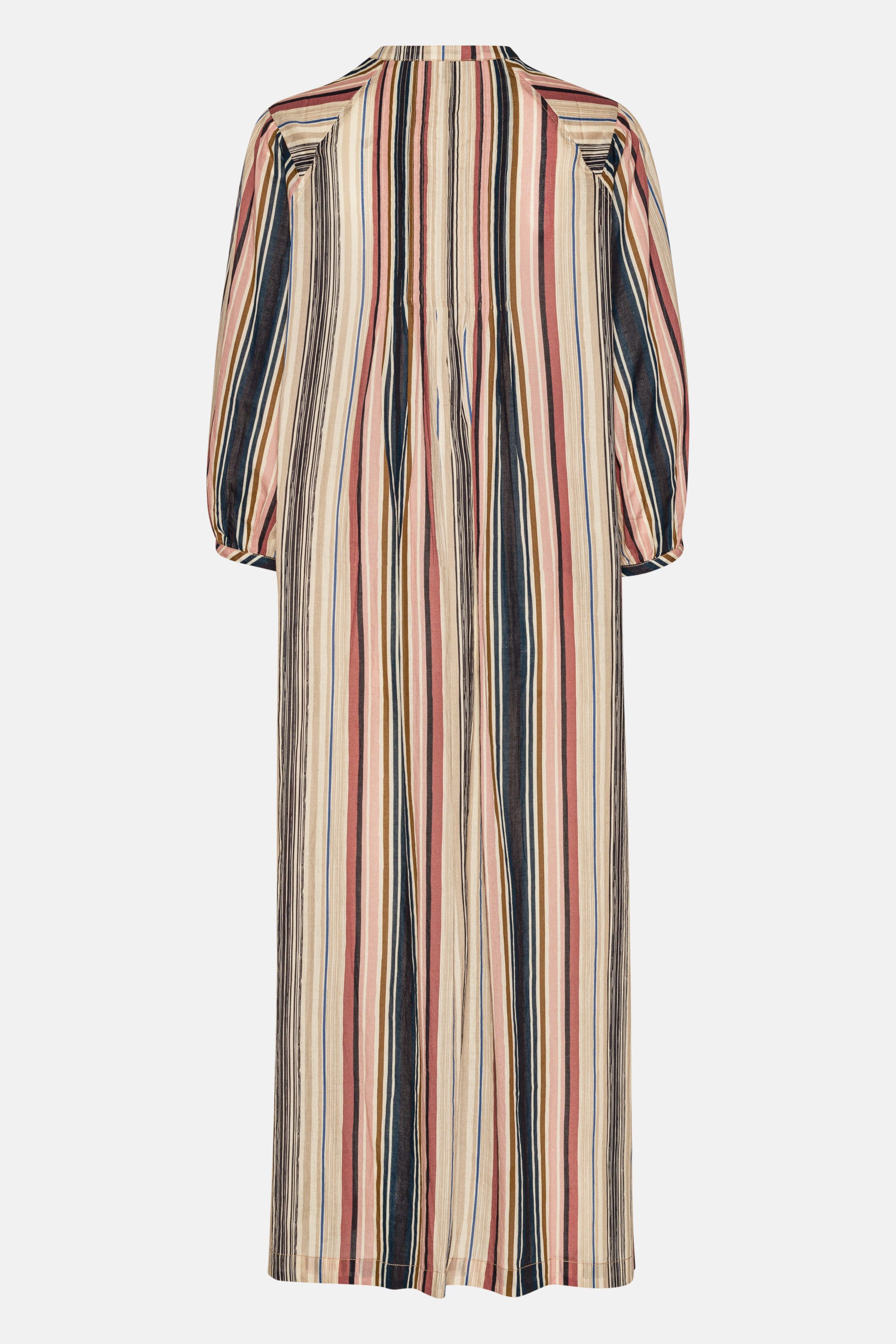 Lang Kjole med Ballongermer Pintuck - Beige Organic Stripe